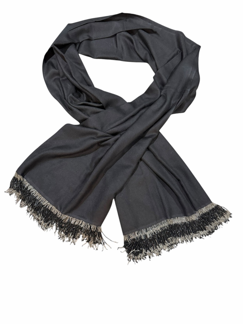 Black Silver Beaded Fringe Evening Shawl Wrap 82x36 Formal
